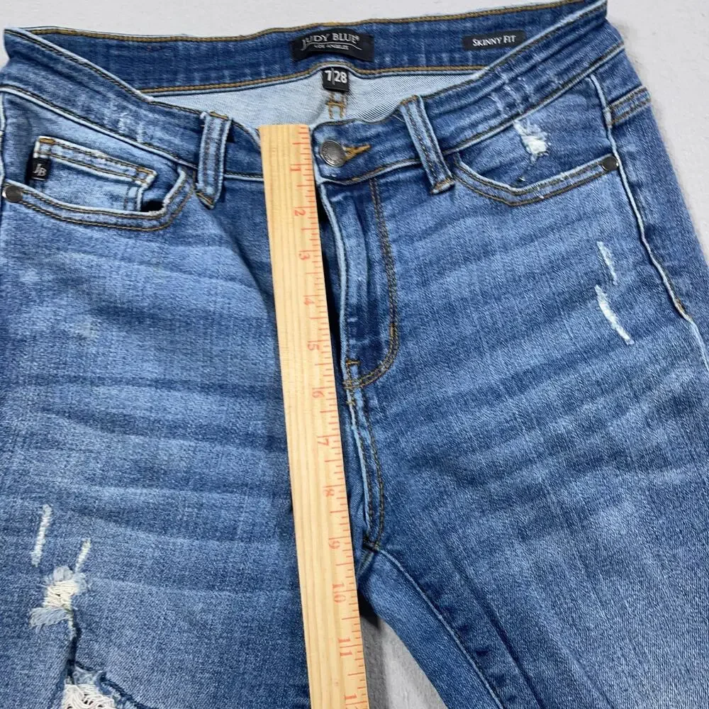 Judy‎ Blue Jeans Womens 7/28  Skinny Fit Distressed Plaid Patch Medium Wash